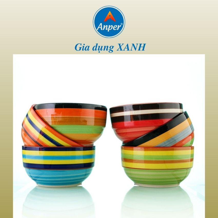 Bộ 2 tô sứ 3 bát sứ cầu vồng ANPER cao cấp size 13.5cm 14.5 cm17 cm 20cm