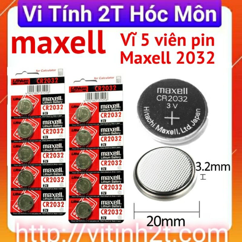 Vỉ 5 viên Pin CMOS Maxell CR2032 - 2032 Lithium 3v Vi Tính 2T hóc môn