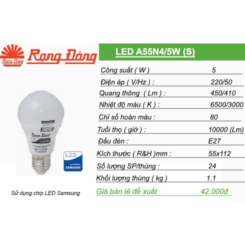 Bóng đèn LED BULB Rạng Đông 5W - ChipLed SAMSUNG