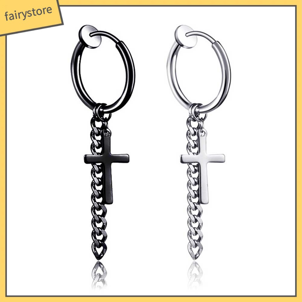 Khuyên Tai Dáng Dài Phối Mặt Thánh Giá Thời Trang Cho Nam