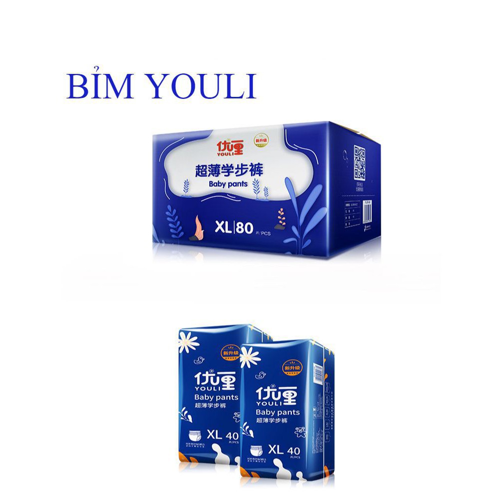 Bỉm Youli xanh hàng cao cấp nội địa Trung quần/dán đủ size date mới S112, M88, L84, XL80, XXL72, XXXL68