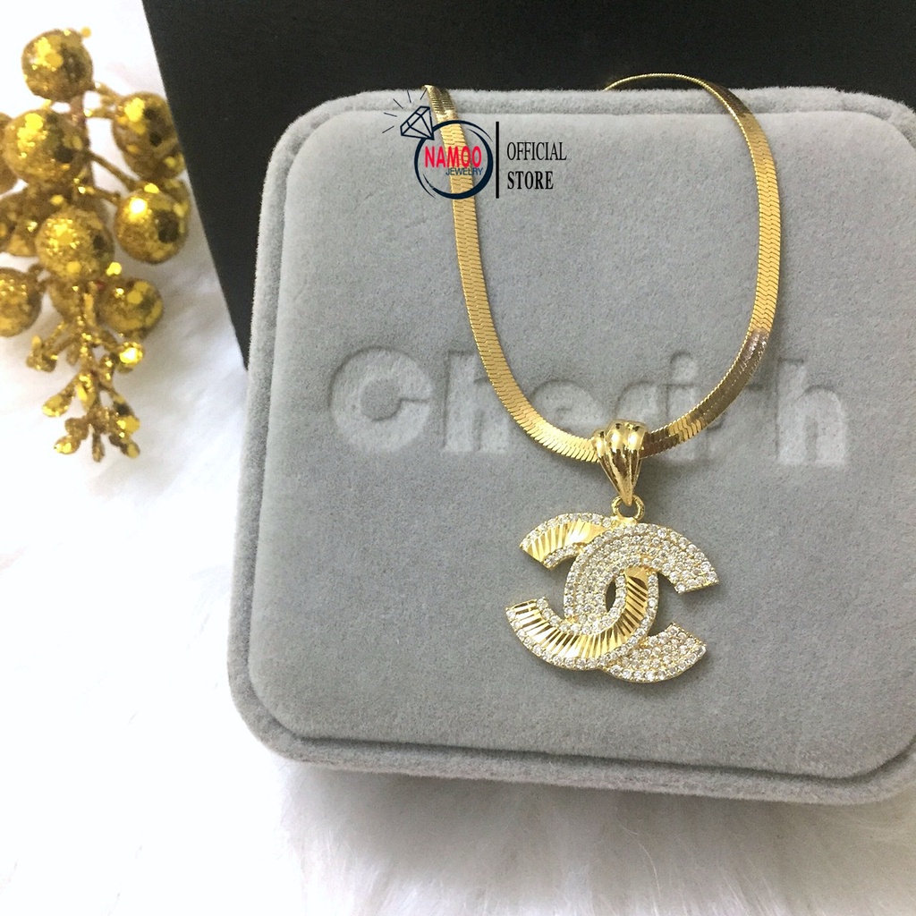 Dây Chuyền Nữ Mạ Vàng V836 Kết Hợp Dây Dẹt Bản Lớn Titan Namoo Jewelry