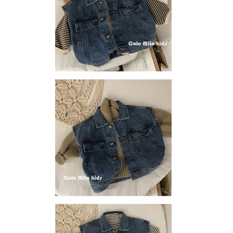 [Babycat] Hàng Có Sẵn Áo Khoác Denim Không Tay Dáng Rộng Phong Cách Hàn Quốc Nhật Bản Dễ Phối Đồ Mùa Thu Mới Cho Bé Trai Bé Gái