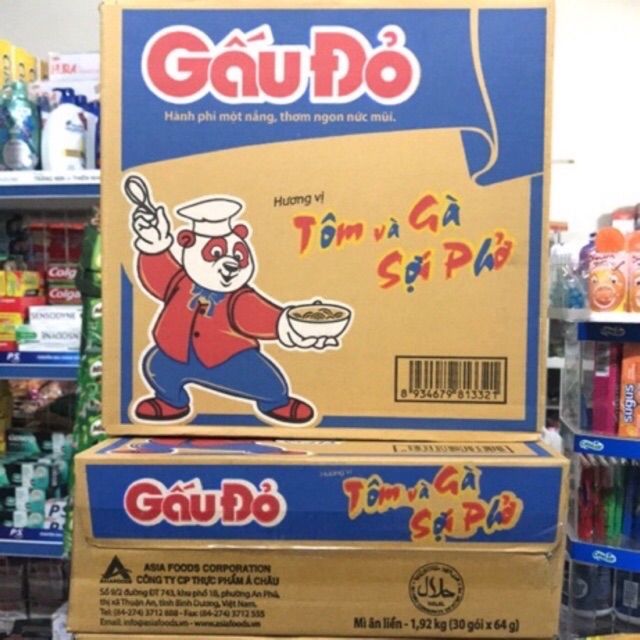 Thùng mì tôm Gấu Đỏ tôm và gà sợi phở, gà sợi phở 30 gói | BigBuy360 - bigbuy360.vn