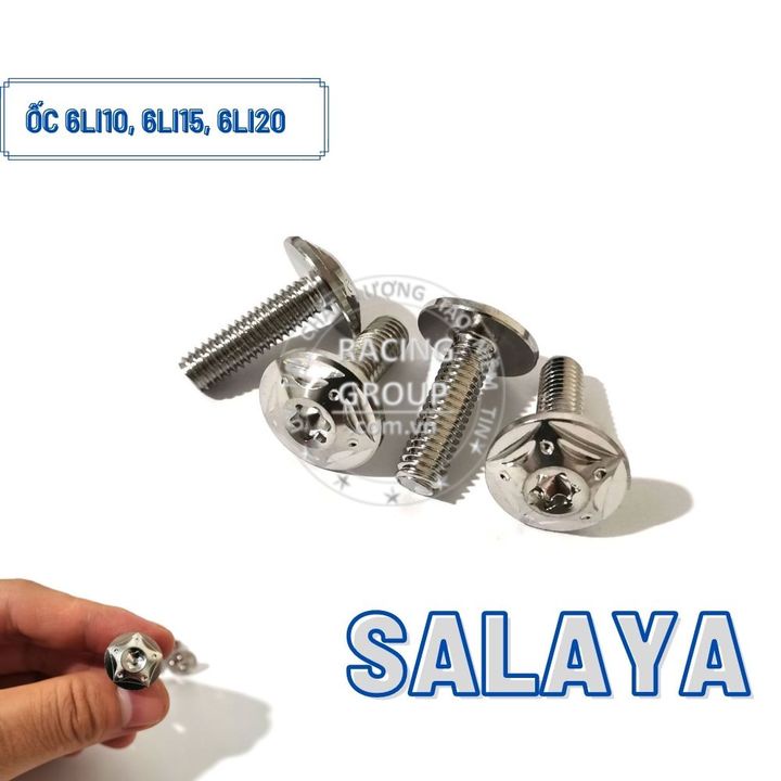 Ốc Salaya inox 6li10, 6li15, 6li20, 6li30 đầu dù gắn gắn hộp sên, dè trước, cacte, đầu cốt bánh, nón bảo hiểm,...