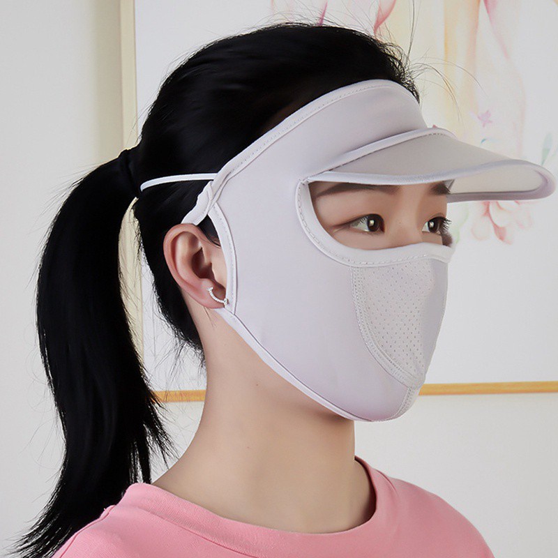 Khẩu trang dạng nón chất lụa lạnh thoáng khí chống nắng bảo vệ toàn bộ khuôn mặt