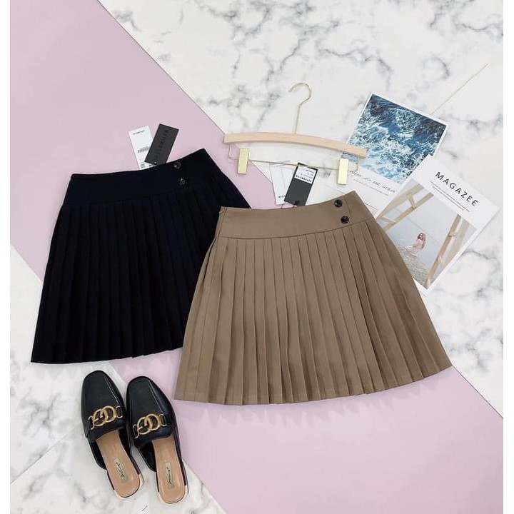Chân váy xếp ly 2 cúc bên dáng chữ a lưng cao phong cách tennis xòe kiểu xếp li ngắn thời trang