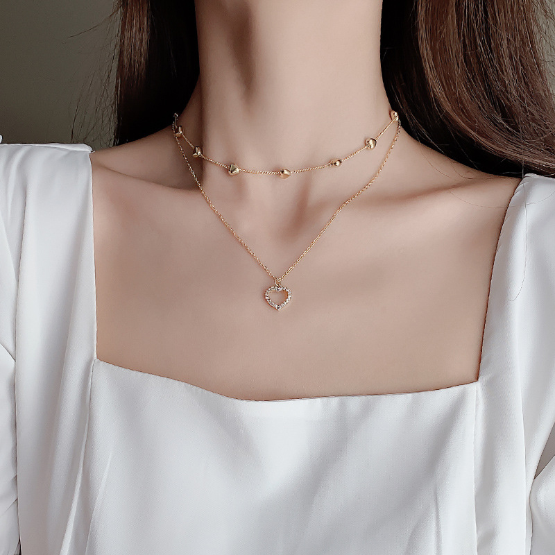 Dây chuyền mặt hình trái tim đôi đính pha lê kim cương nhân tạo thời trang Hàn Quốc
