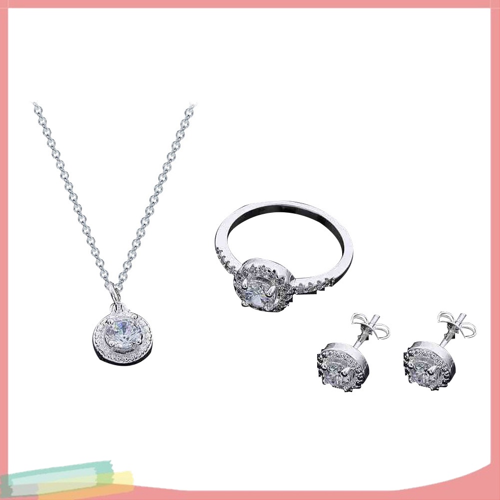 Set Vòng cổ Nhẫn Và Đôi Khuyên Tai Đính Đá Thời Trang Thanh Lịch Dành Cho Nữ