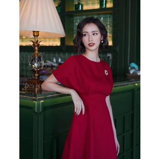 EDINI - D1229 Đầm xếp eo cổ tròn