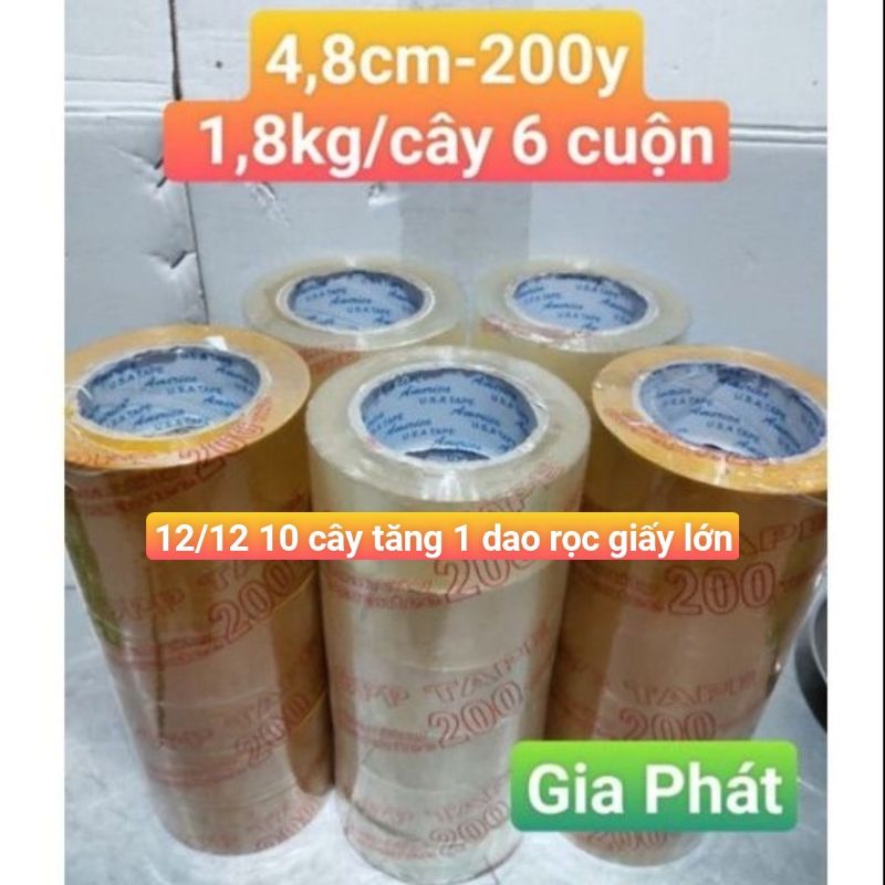 [GÍA SỈ] Băng keo trong/vàng đục 4F8 -200ya (1 cây 6 cuộn 1.8kg)