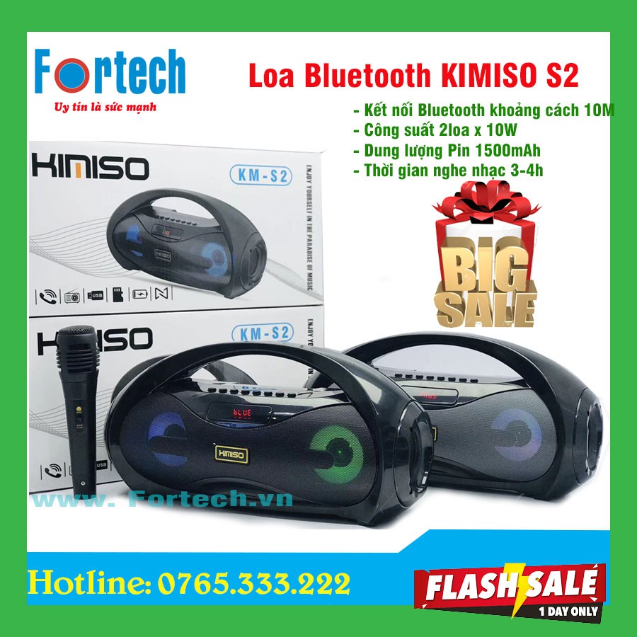 Loa Bluetooth KIMISO S2 chính hãng, Kèm Micro có dây