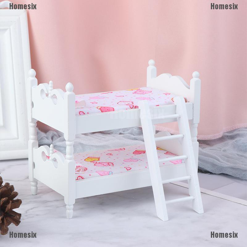 [HoMSI] 1:12 Dollhouse Kids Mini Bunk Bed Toy Bedroom Model for Children Doll Accessery SUU