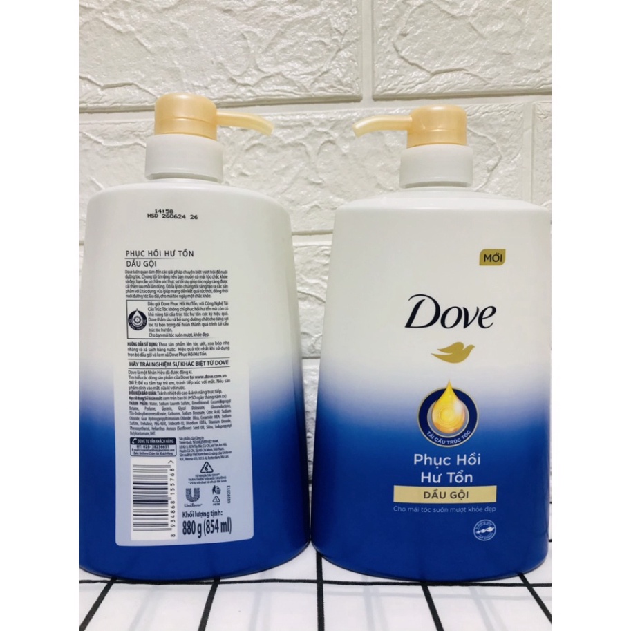 Dầu gội phục hồi tóc Dove Phục Hồi Hư Tổn Công nghệ độc quyền Định Vị Hư Tổn Chính Xác cho tóc suôn mượt, khỏe đẹp 880g