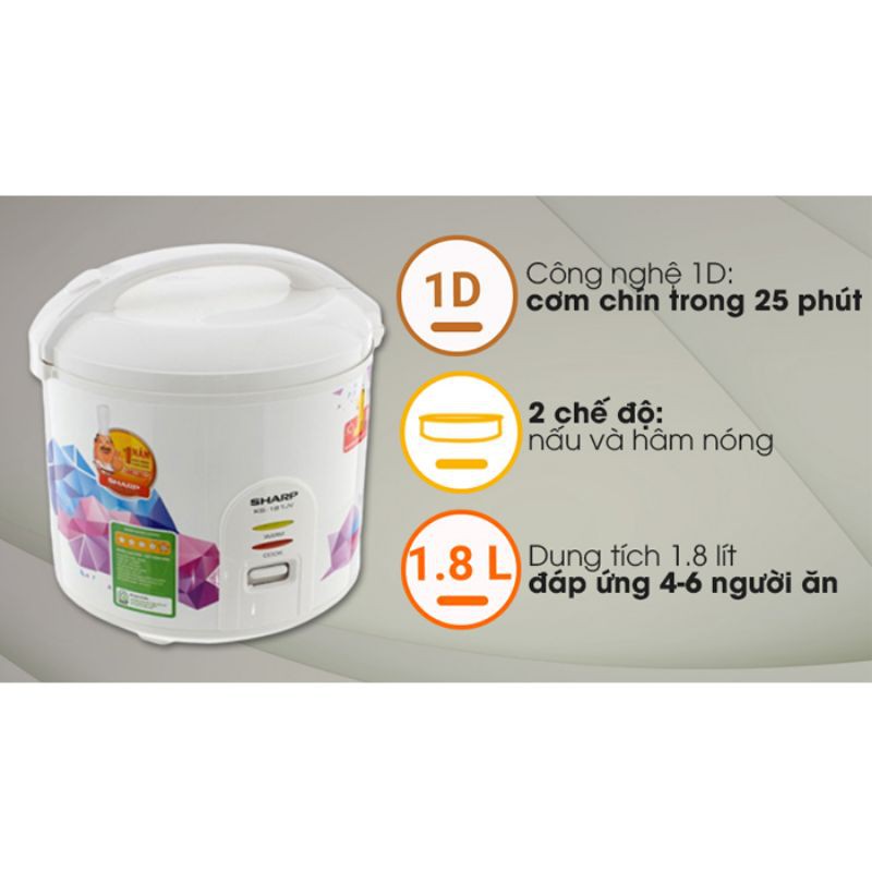Nồi cơm điện Sharp 1.8 lít KS-18TJV | BigBuy360 - bigbuy360.vn