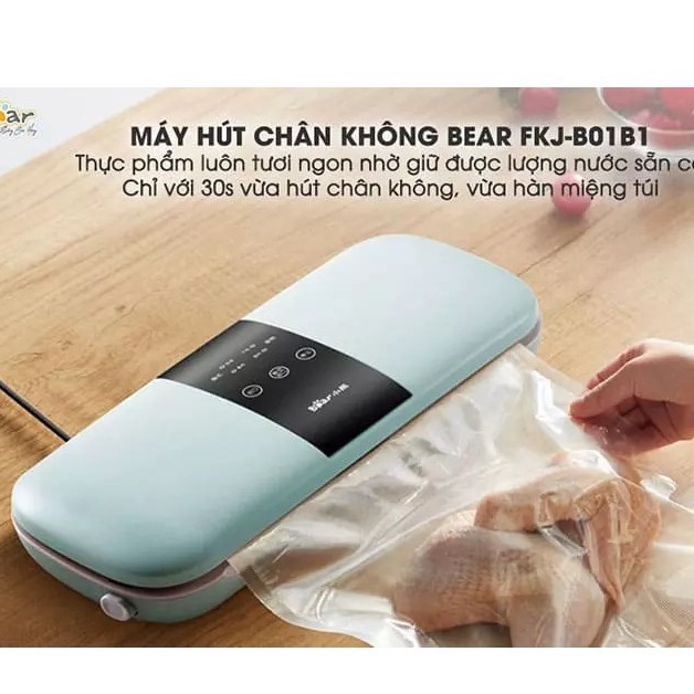 Máy hút chân không thực phẩm mini Bear FKJ-B01B1 hàn miệng túi bảo quản thực phẩm cảm ứng thông minh, tặng kèm 20 túi