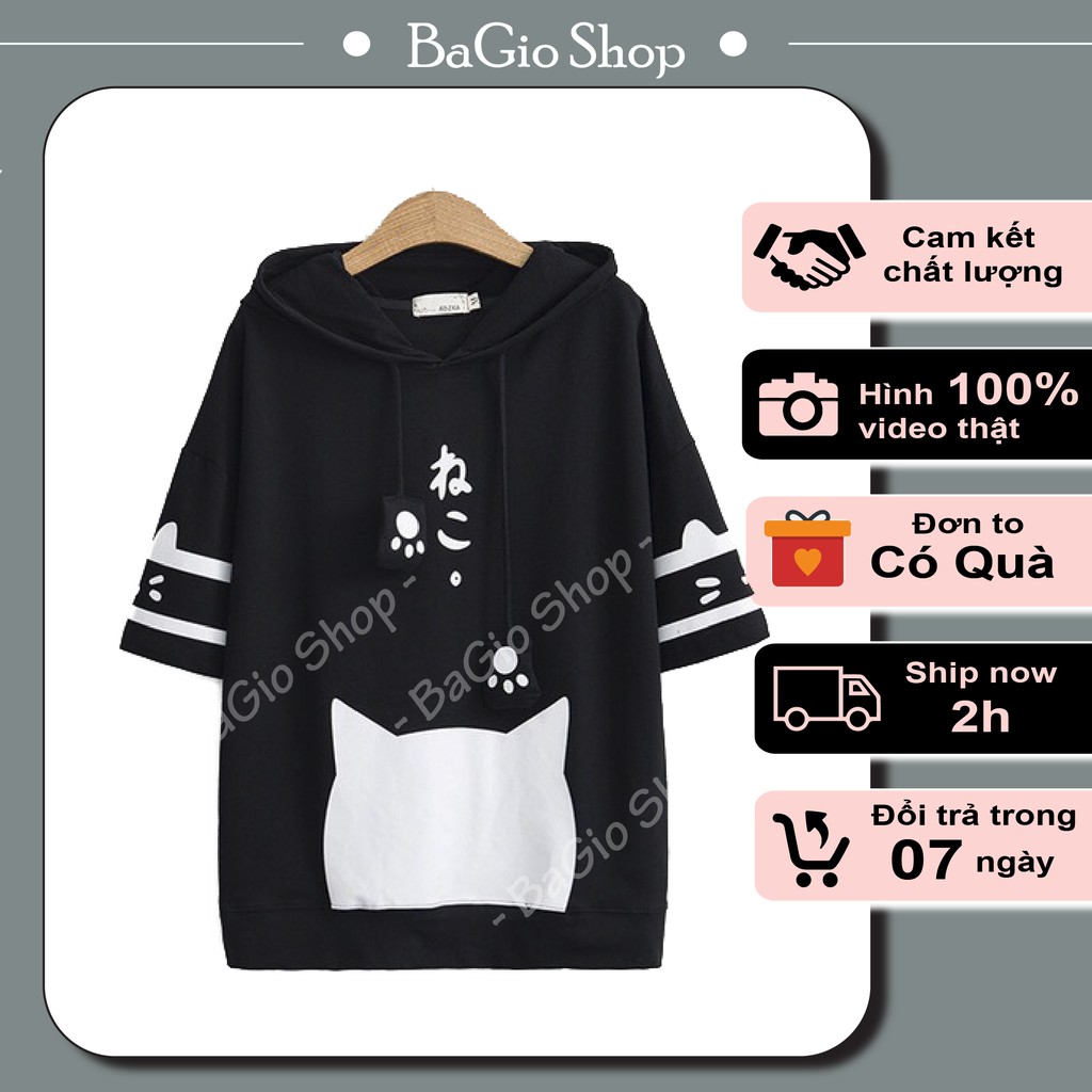 Áo phông hoodie cotton - áo thun unisex tay ngắn mùa hè in hình mèo cún | BigBuy360 - bigbuy360.vn