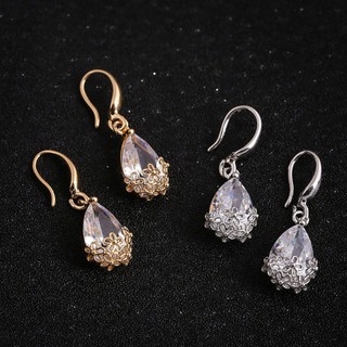 Hoa tai móc hình giọt nước đính đá Zircon viền hoa thời trang cho nữ