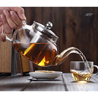 Ấm pha trà thủy tinh chịu nhiệt lõi inox dáng táo