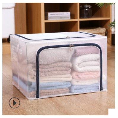 Hộp vải khung sắt đựng quần áo, chăn màn gấp gọn khóa chữ U dễ dàng lấy và cất đồ, thiết kế trong suốt thời trang