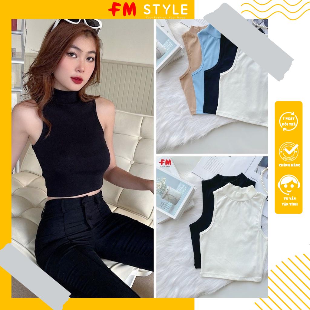 Áo croptop nữ FM Style cổ cao sát nách không tay chất thun gân mềm mịn cao cấp, áo kiểu basic 220409022