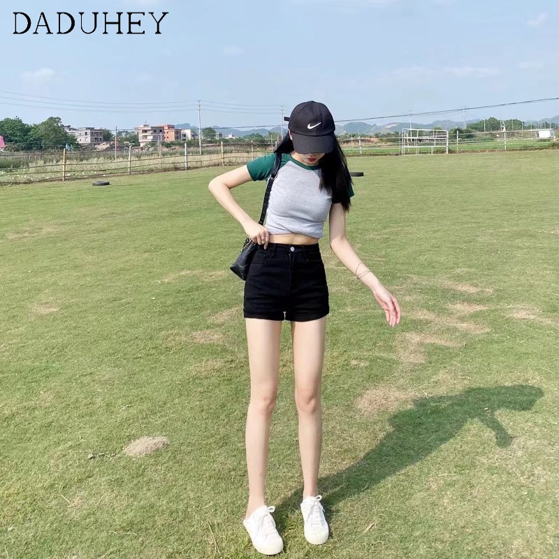 Daduhey Quần short jean lưng cao dáng ôm thời trang mùa hè 2022 quyến rũ phong cách Hàn Quốc dành cho nữ