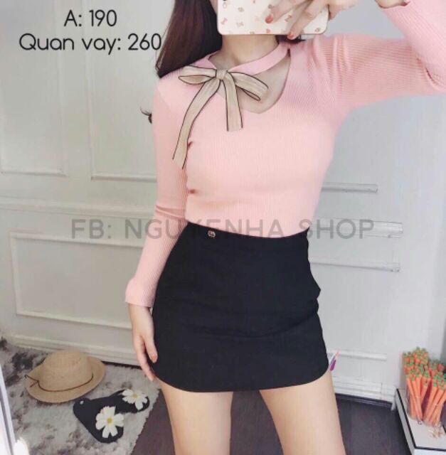 Áo Kiểu Thu Đông Tay Dài Cổ V -Choker Buộc Nơ