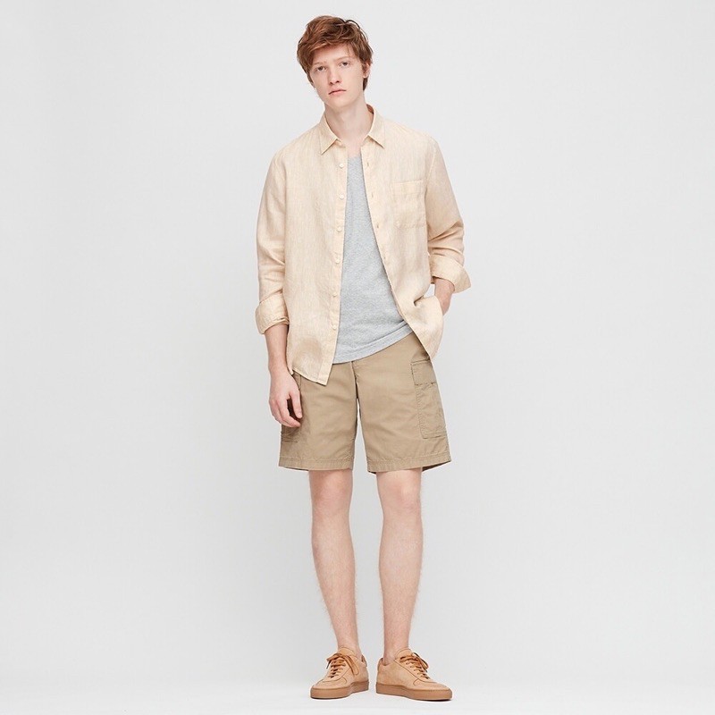 Áo sơ mi nam dài tay vải thô thời trang của Uniqlo