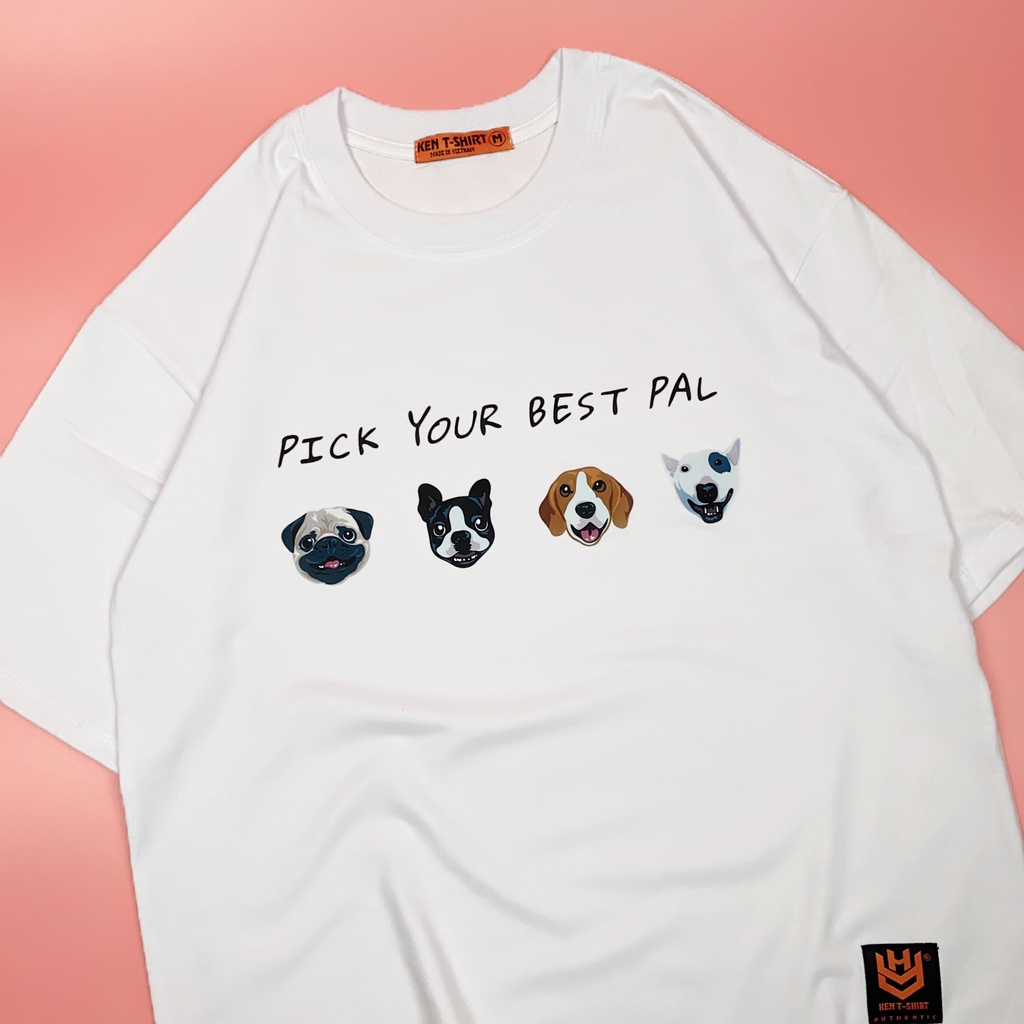 Áo thun tay lỡ cotton 75% cute HY KOREA nam nữ form rộng in hình 4 Chú Cún 468