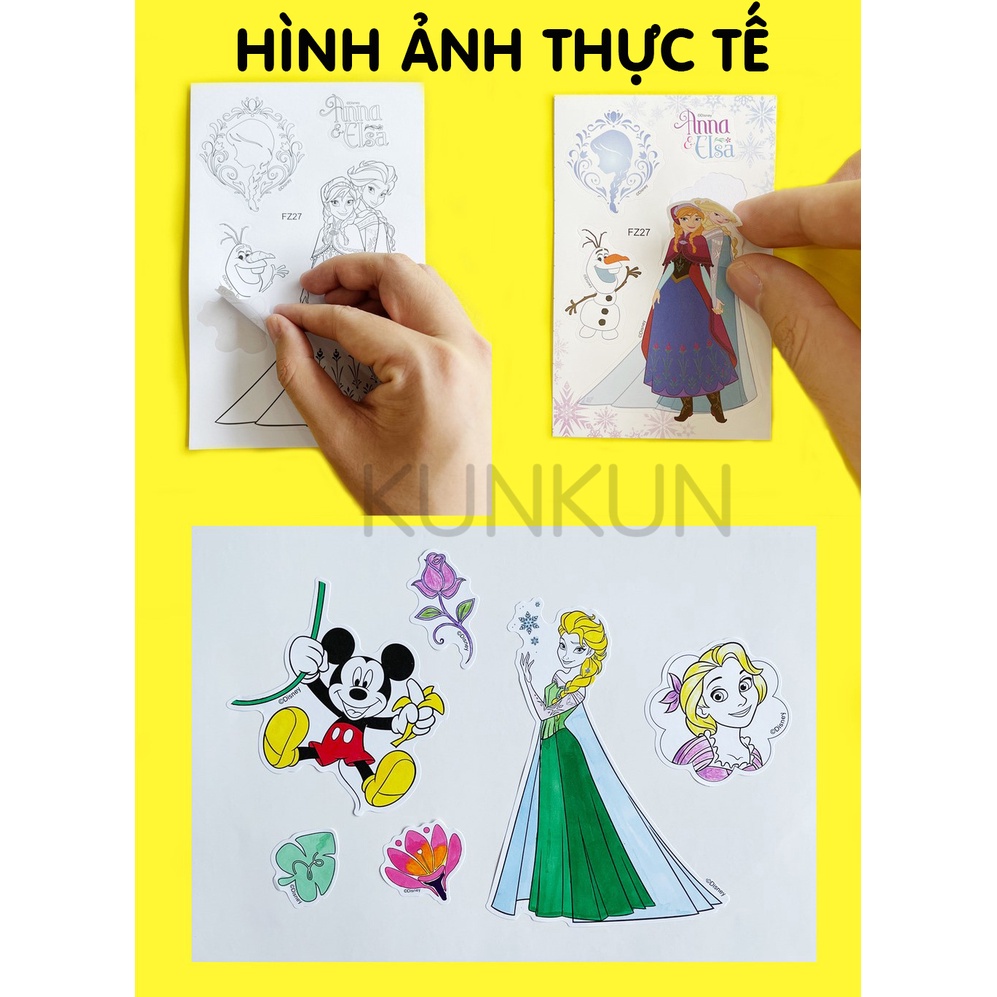 Sticker tô màu thủ công chủ đề hoạt hình cho bé - tặng kèm bút lông