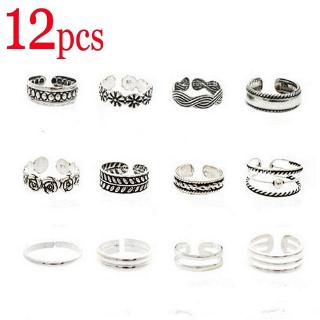 Set 12 nhẫn bạc kiểu dáng boho cổ điển