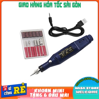 Máy khoan mài dũa nail mini cầm tay kèm 6 đầu mài nhỏ gọn tiện lợi
