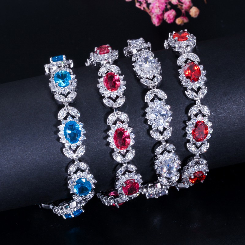 💎Vòng Tay Mạ Bạc Đính Đá zircon Siêu Sáng Chống Dị Ứng Phong Cách Âu Mỹ Cho Nữ