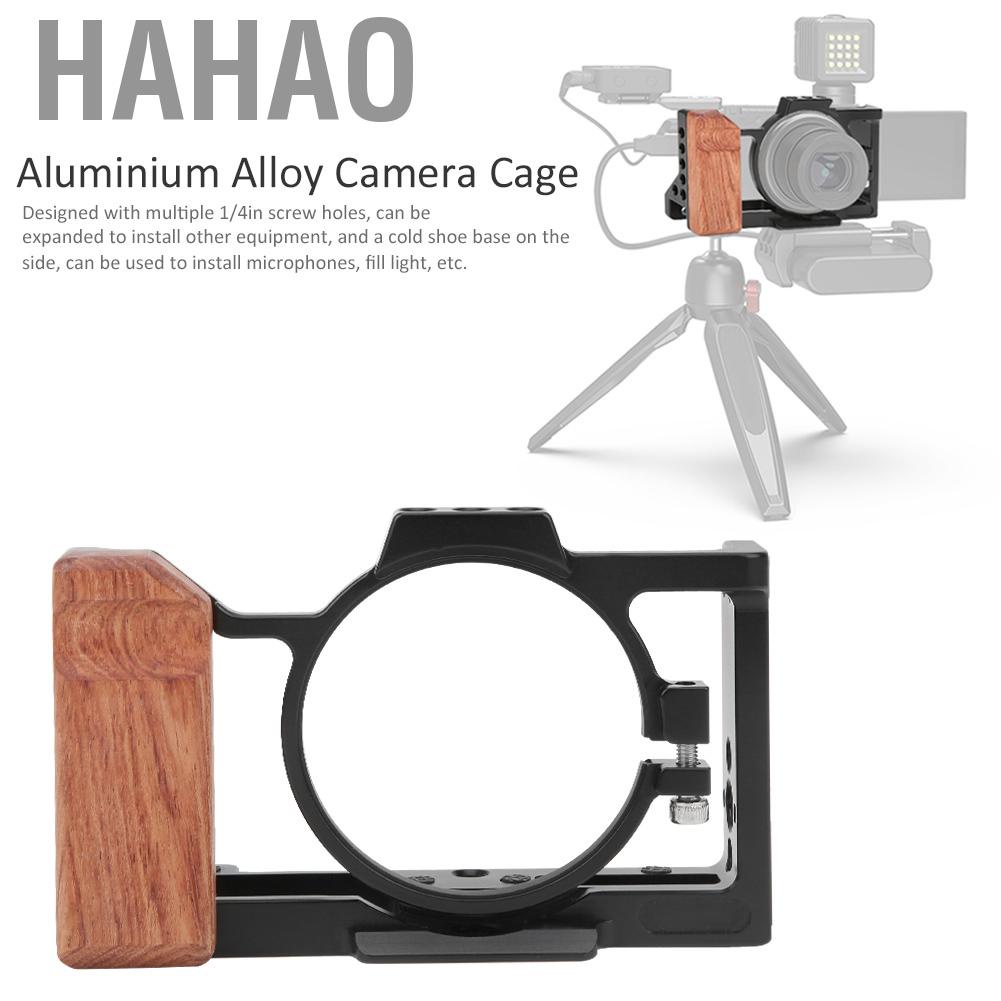 Hahao Aluminium Alloy Camera Cage Protective Casing Wooden Handle Grip for Sony ZV1