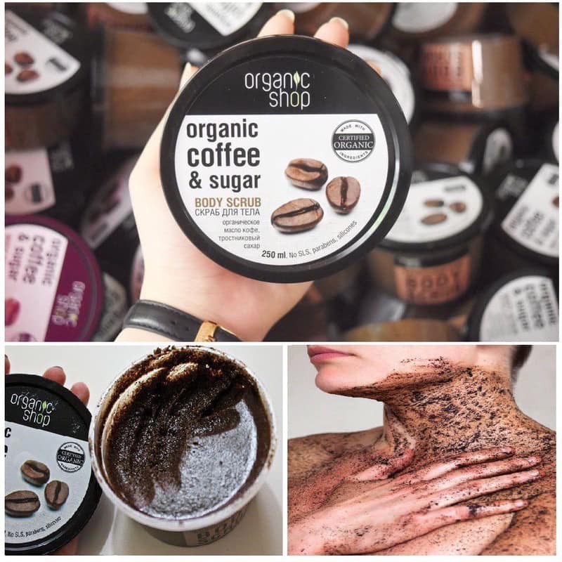 TẨY DA CHẾT ORGANIC SHOP  Tẩy Tế Bào Chết Body - mặt 75ml Organic Shop Coffee Sugar Body Scrub 250ml