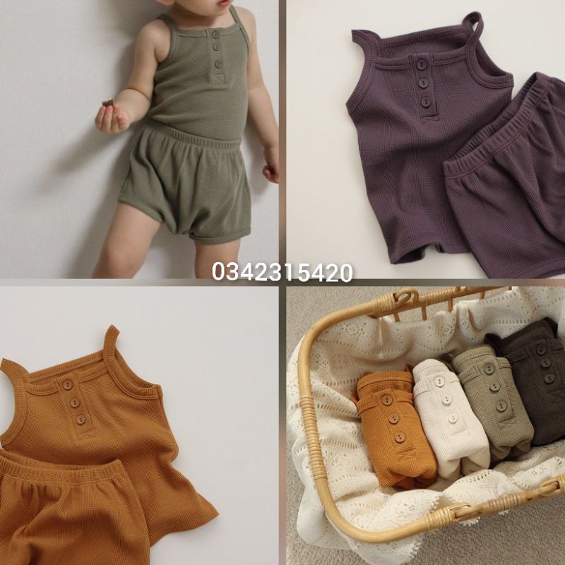 [PEEKABOO] BỘ HAI DÂY WAWA COTTON TỔ ONG CAO CẤP CHO BÉ GÁI