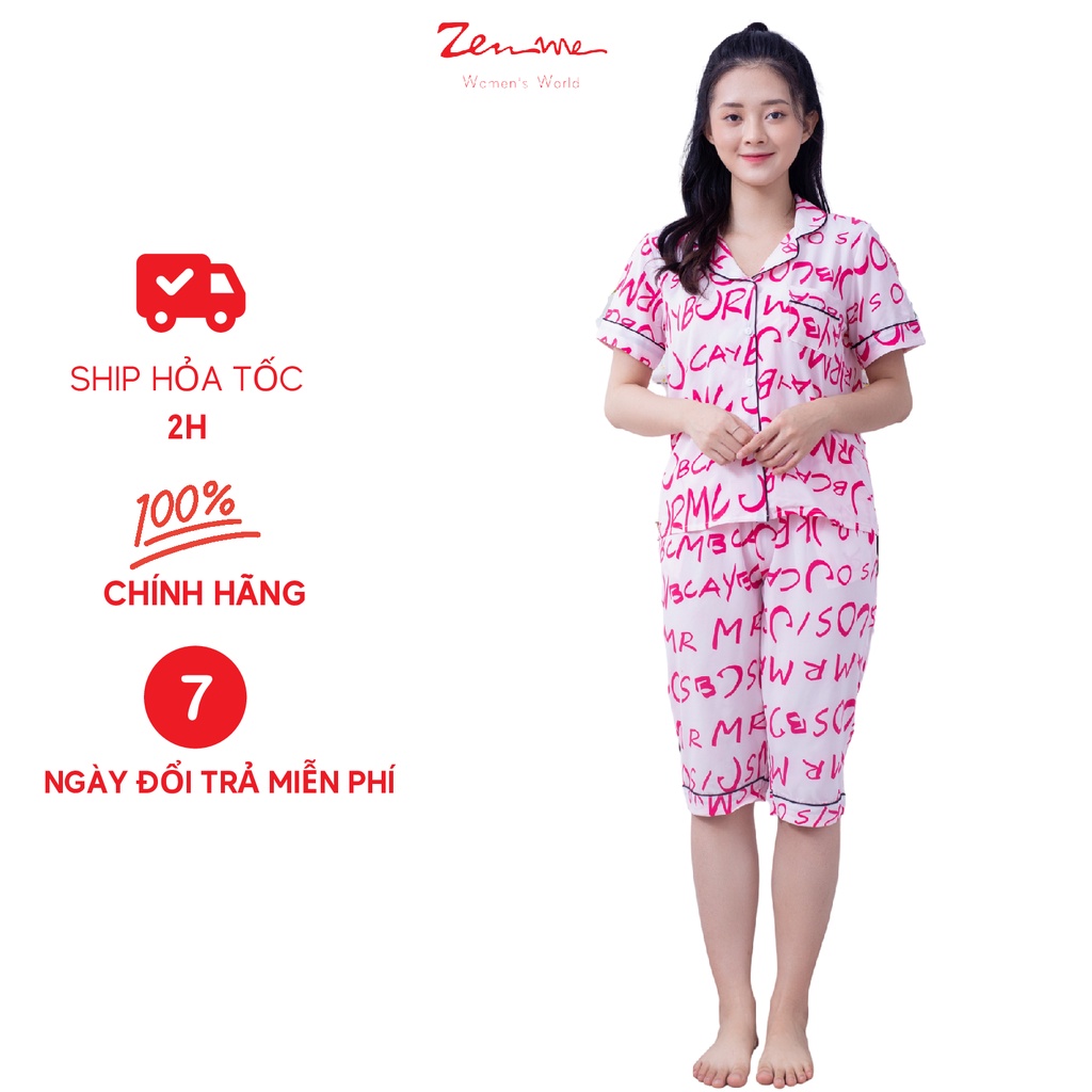 Đồ bộ mặc nhà Zen Me pijama cộc lửng, chất liệu Lụa Giấy Luxury, thoáng mát, nhẹ mịn