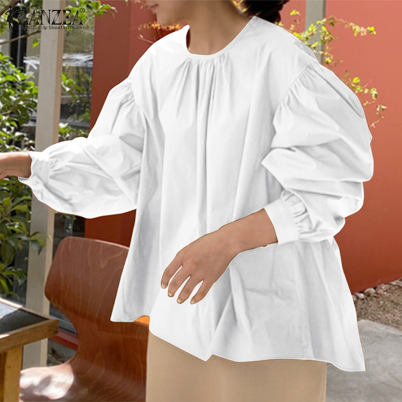 Áo ZANZEA Tay Dài Dáng Rộng Màu Trơn Thời Trang Phong Cách Cho Nữ