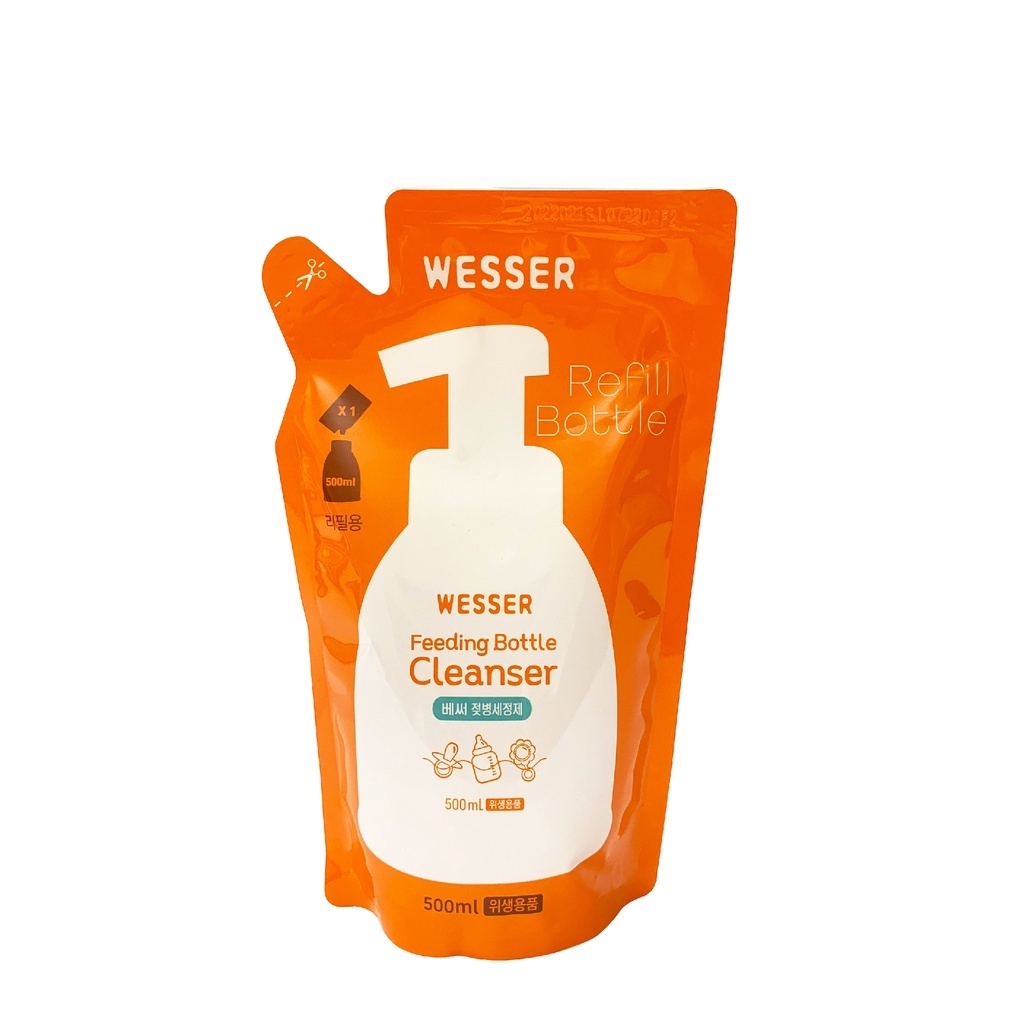 Nước rửa bình Wesser 50ml dạng túi,  túi nước rửa bình sữa hàn quốc 500ml/túi