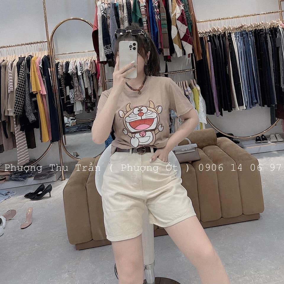 Bộ đồ nữ thun cotton mặc nhà mùa hè  Áo Phông Gấu  Đoremon Mix Quần Sooc Kèm Đai sịn sò-XIAOMIMI AA1134