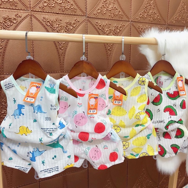 Bộ cotton giấy ba lỗ cho bé 3-15kg, hàng đẹp - 𝐁𝐎𝟏𝟒