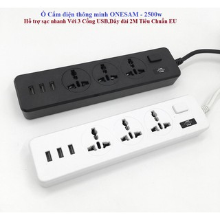 Ổ cắm điện đa năng cổng 3 USB ổ cắm thông minh an toàn chống quá tải dây 2500w
