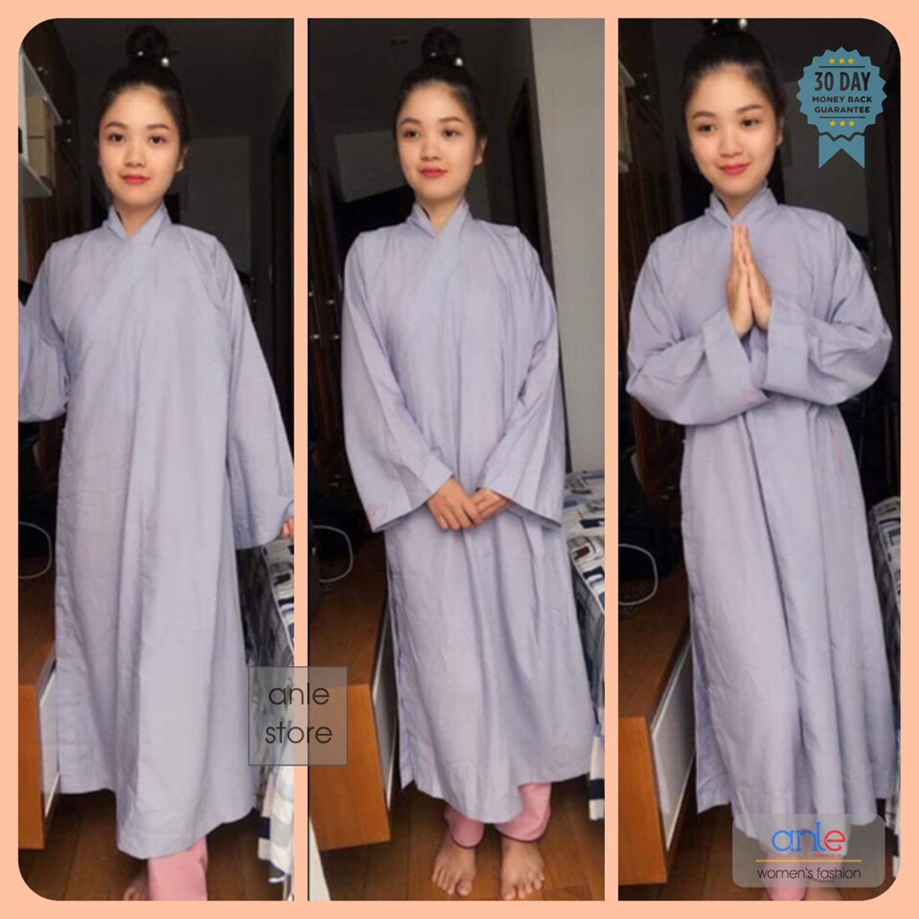 Áo Tràng Phật Tử đi chùa vải Kate mịn đồ lam giản dị cho các khóa tu sinh - Anle Store