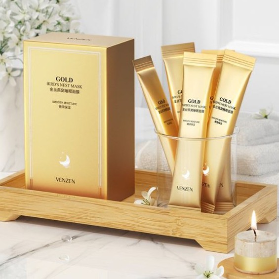 Hộp 20 gói mặt nạ ngủ Gold Bird's Nest Mask Venzen dưỡng ẩm nuôi dưỡng tái tạo làn da chắc khỏe