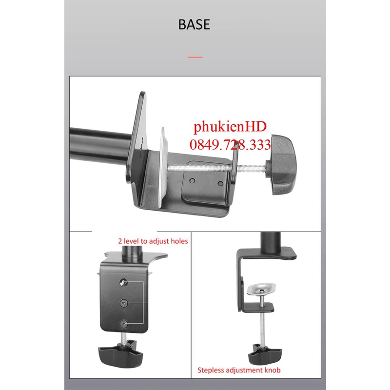 Giá đỡ 2 màn hình Máy Tính Kẹp Bàn, chuyển động Đầy Đủ 360 độ cho màn Hình 10-27inch M052