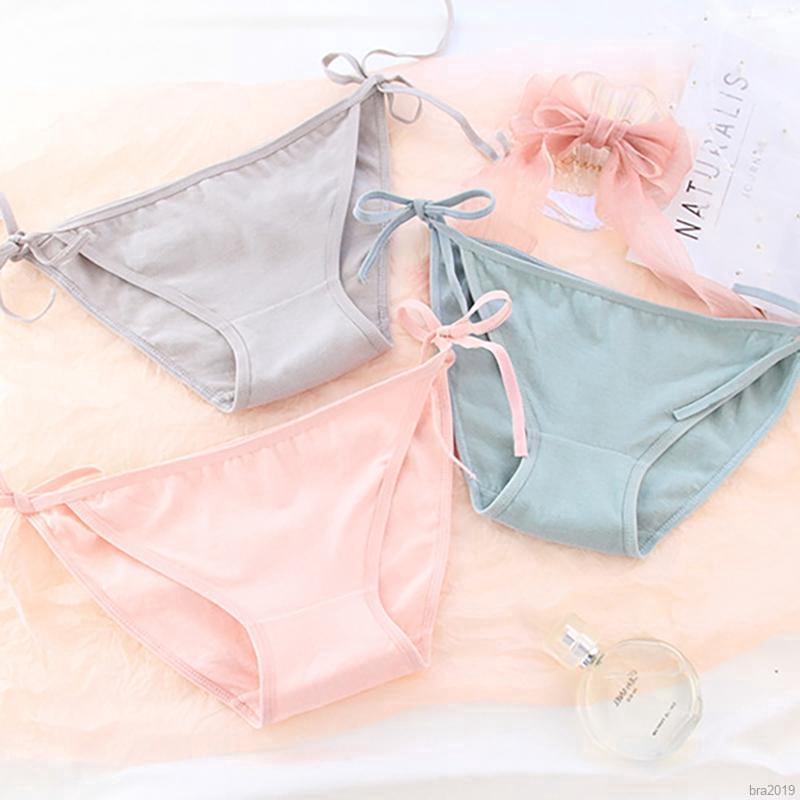 Women Lace-up Panties Cotton Low Waist Thong Solid Color Series Girl G-string Briefs | BigBuy360 - bigbuy360.vn