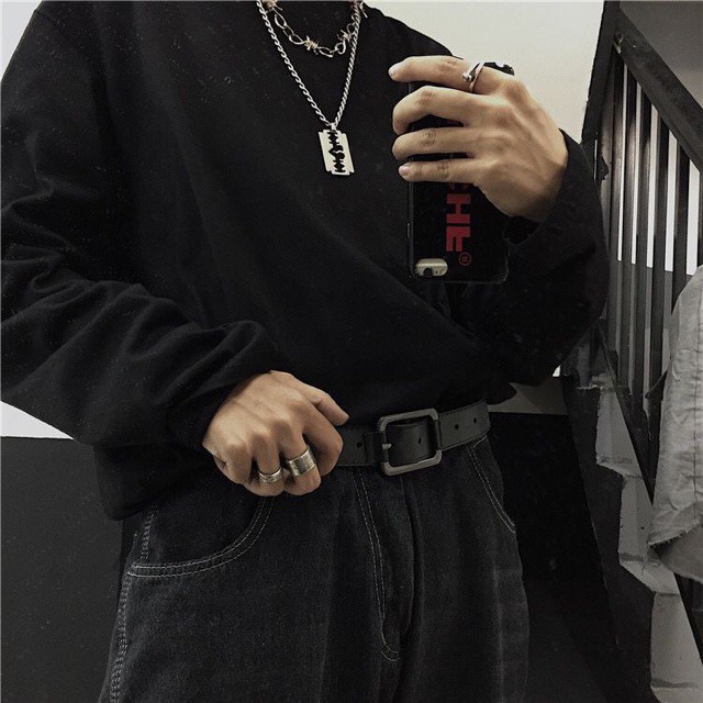 Thắt lưng nam nữ BROO mặt vuông chữ nhật bản vừa 3cm có lỗ bấm, dây nịt lưng unisex ulzzang da PU Hàn Quốc