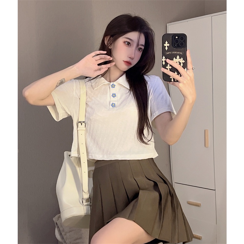 Áo Thun Tay Ngắn Cổ Polo Màu Trơn Thời Trang Dành Cho Nữ