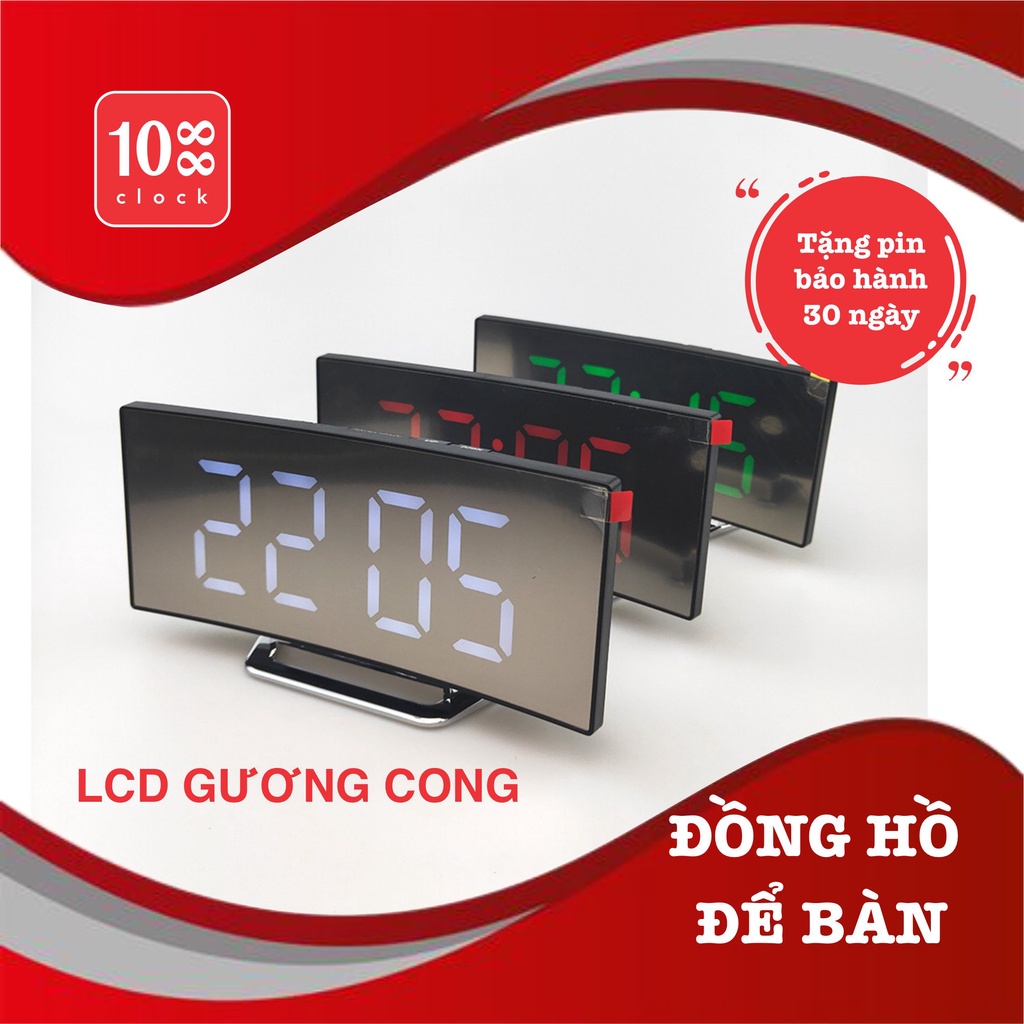 Đồng hồ để bàn LED mặt gương - nhiều chức năng: báo thức, hẹn giờ, nhiệt độ, trang trí