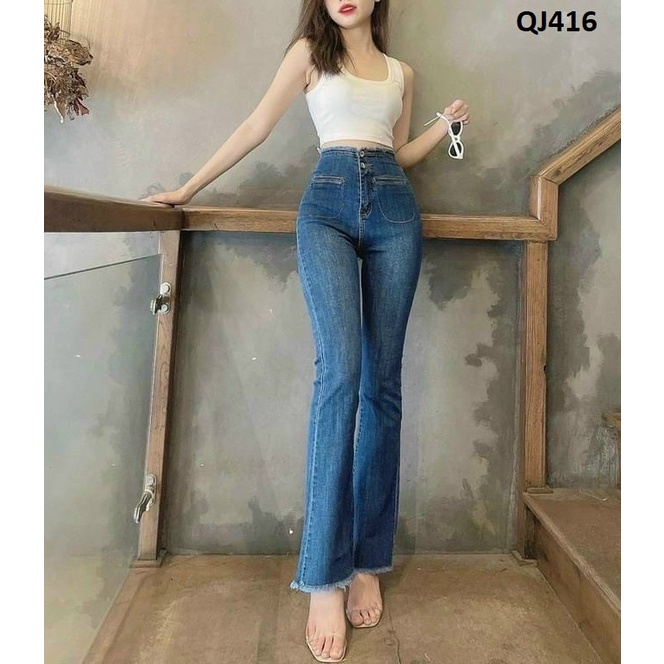 Quần Jeans Ống Pass Loe Lưng Siêu Cao QJ416